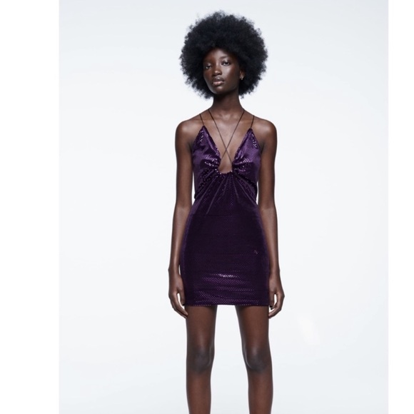 Blogger’s Favorite 🤩 Zara Purple Shiny Ring Detail Strappy Back Mini Dress - Picture 6 of 9